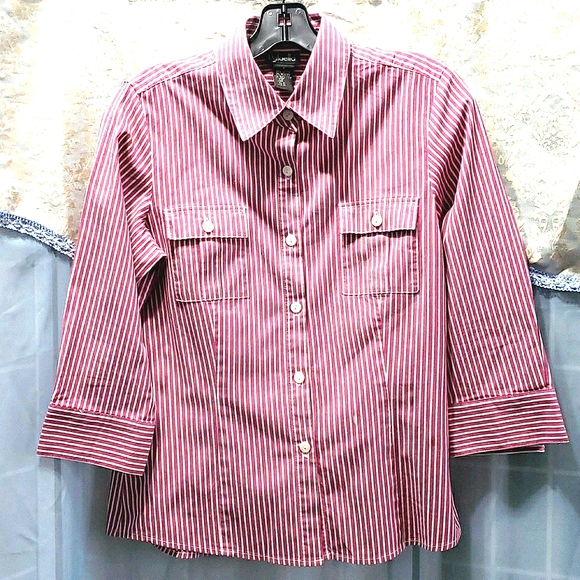 RAFAELLA RED/WHITE STRIPED 3/4 SLV SHIRT SZ 8 - Picture 1 of 8